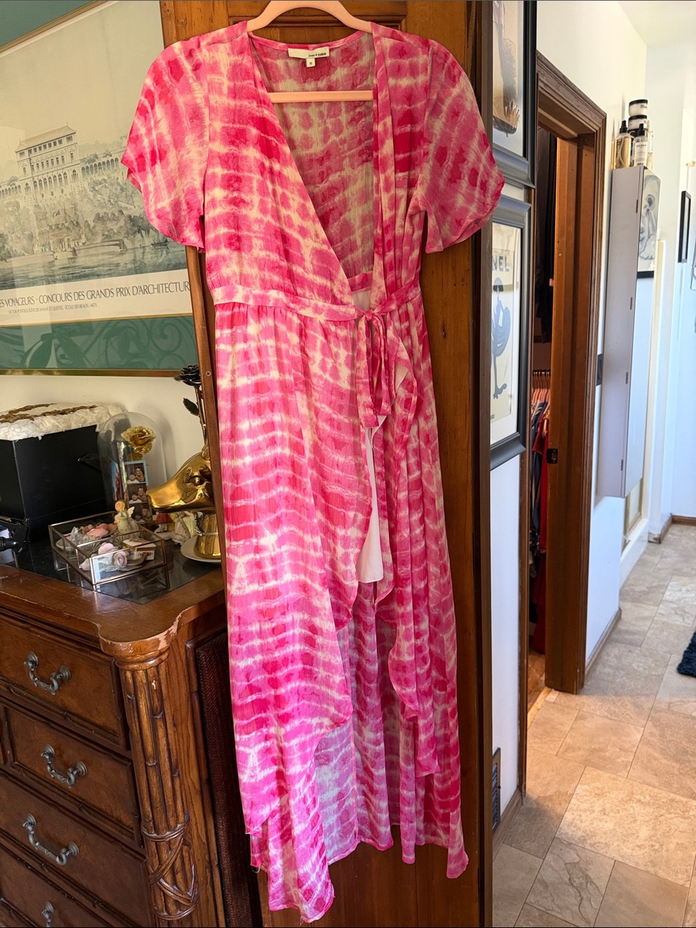 june & hudson Pink Tie-Dye Wrap High-Low Dress